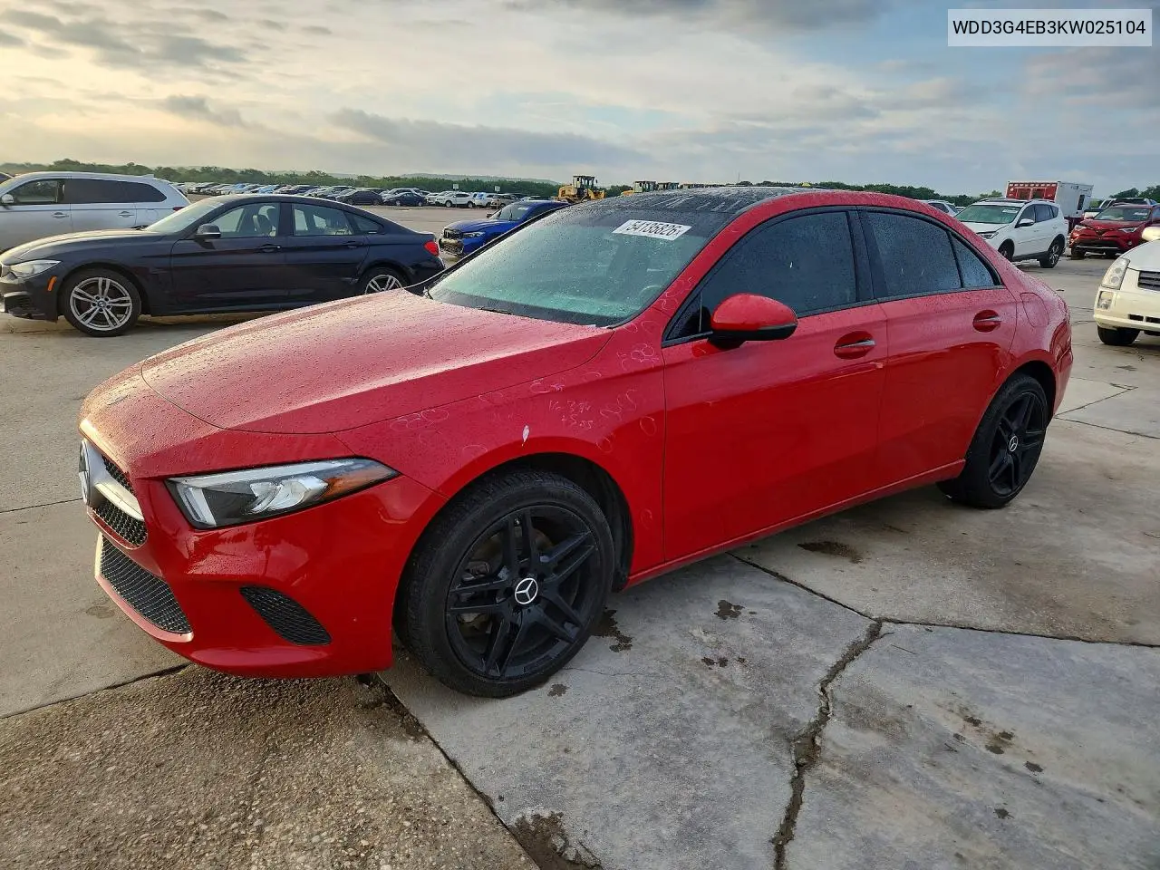 2019 Mercedes-Benz A 220 VIN: WDD3G4EB3KW025104 Lot: 54135826