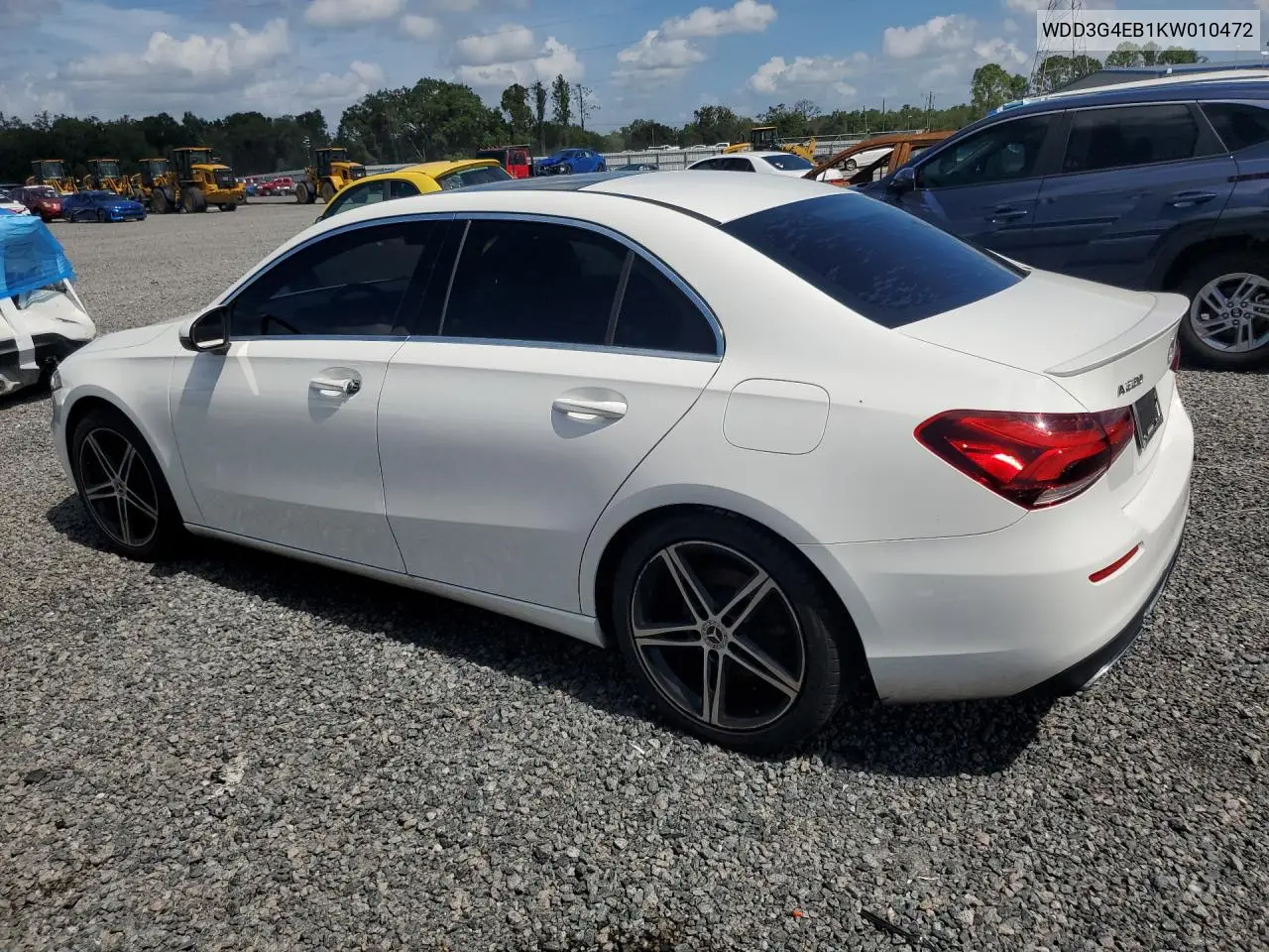 2019 Mercedes-Benz A 220 VIN: WDD3G4EB1KW010472 Lot: 54695926