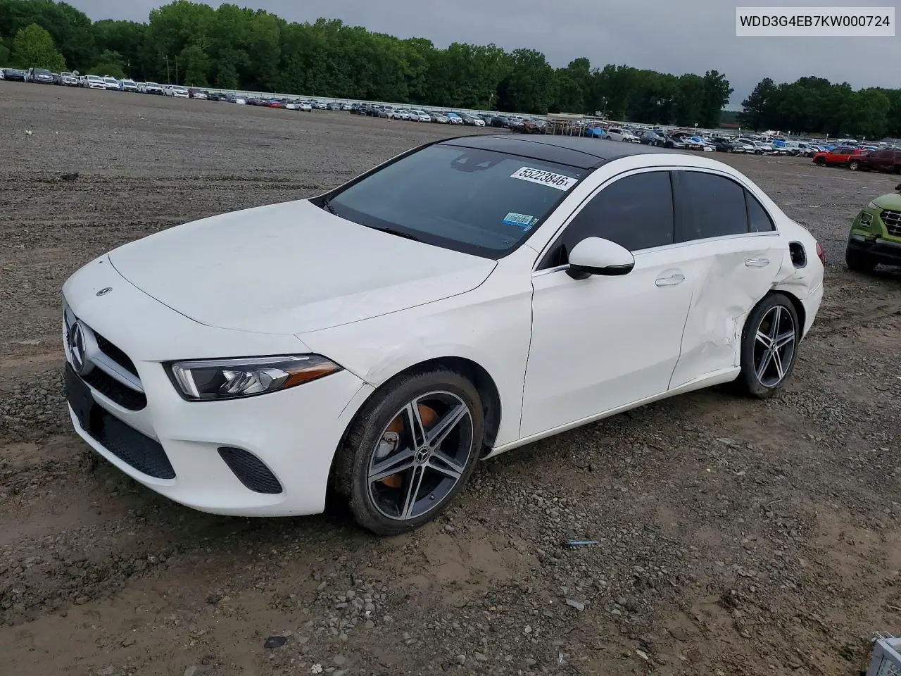 2019 Mercedes-Benz A 220 VIN: WDD3G4EB7KW000724 Lot: 55223846