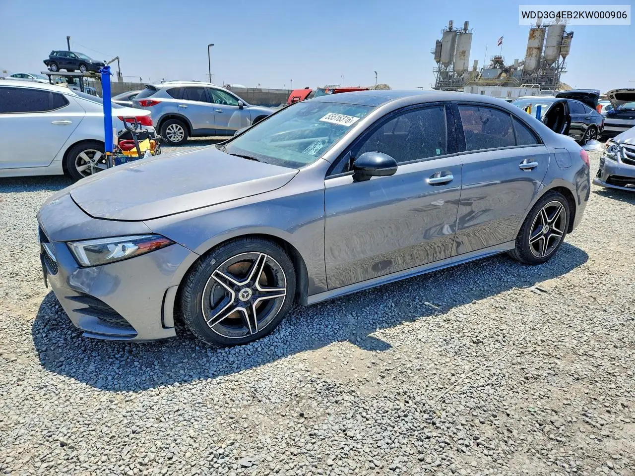2019 Mercedes-Benz A 220 VIN: WDD3G4EB2KW000906 Lot: 55516316