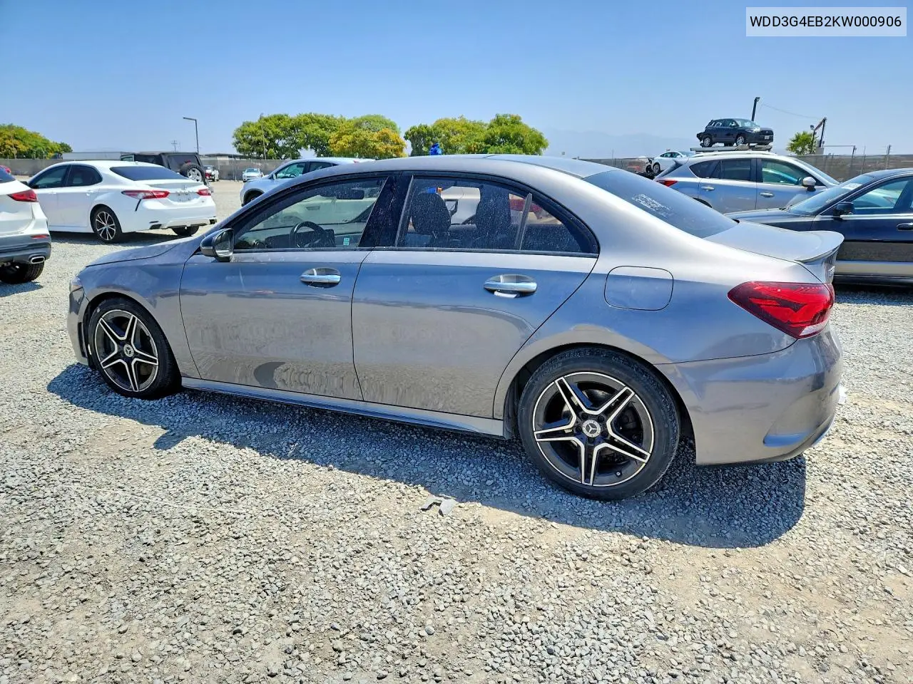 2019 Mercedes-Benz A 220 VIN: WDD3G4EB2KW000906 Lot: 55516316