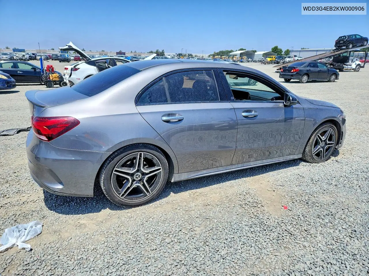 2019 Mercedes-Benz A 220 VIN: WDD3G4EB2KW000906 Lot: 55516316