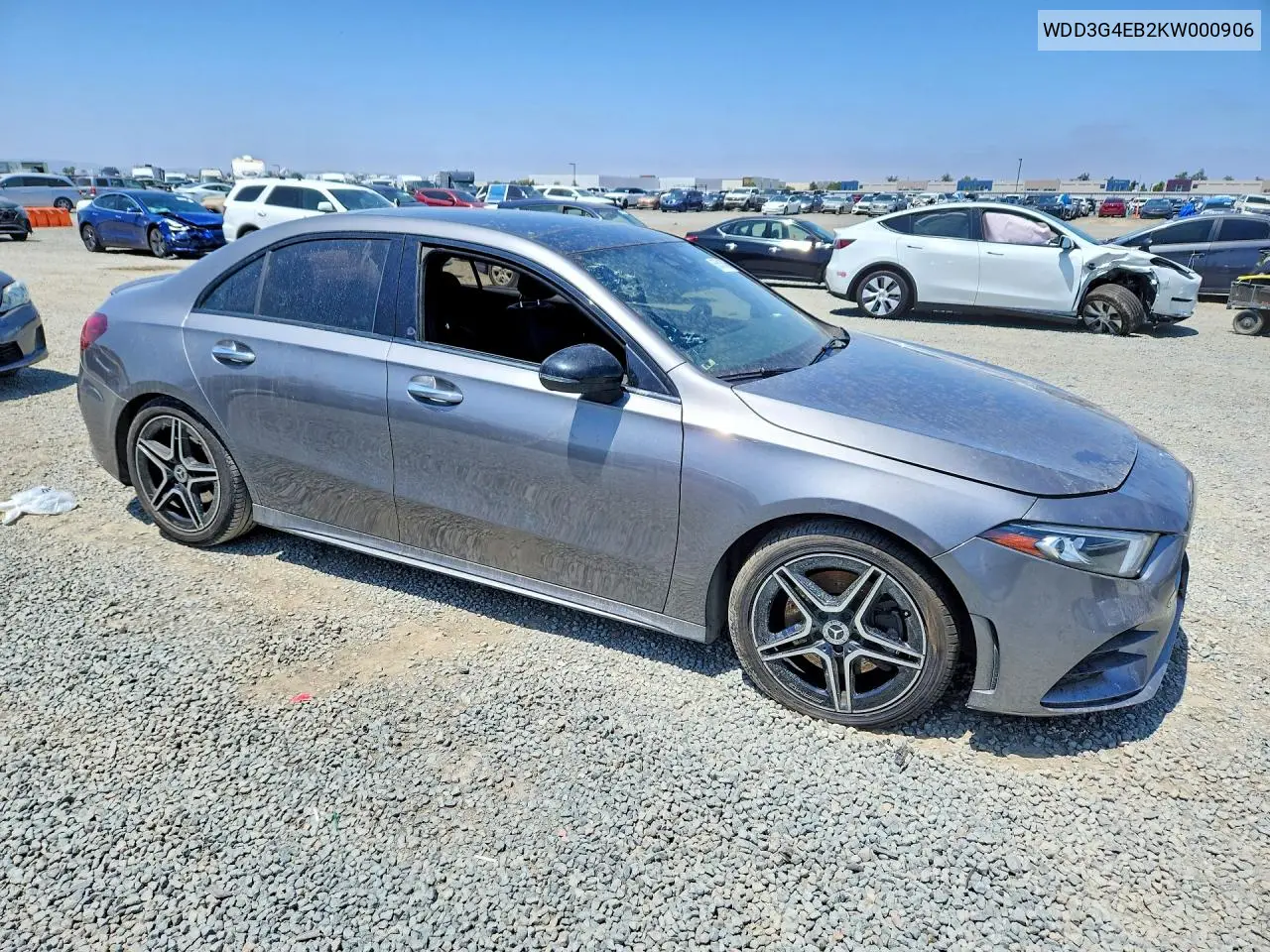 2019 Mercedes-Benz A 220 VIN: WDD3G4EB2KW000906 Lot: 55516316
