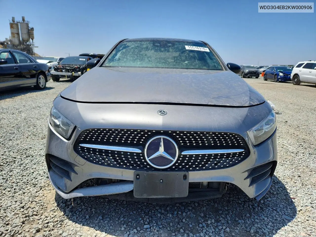 2019 Mercedes-Benz A 220 VIN: WDD3G4EB2KW000906 Lot: 55516316