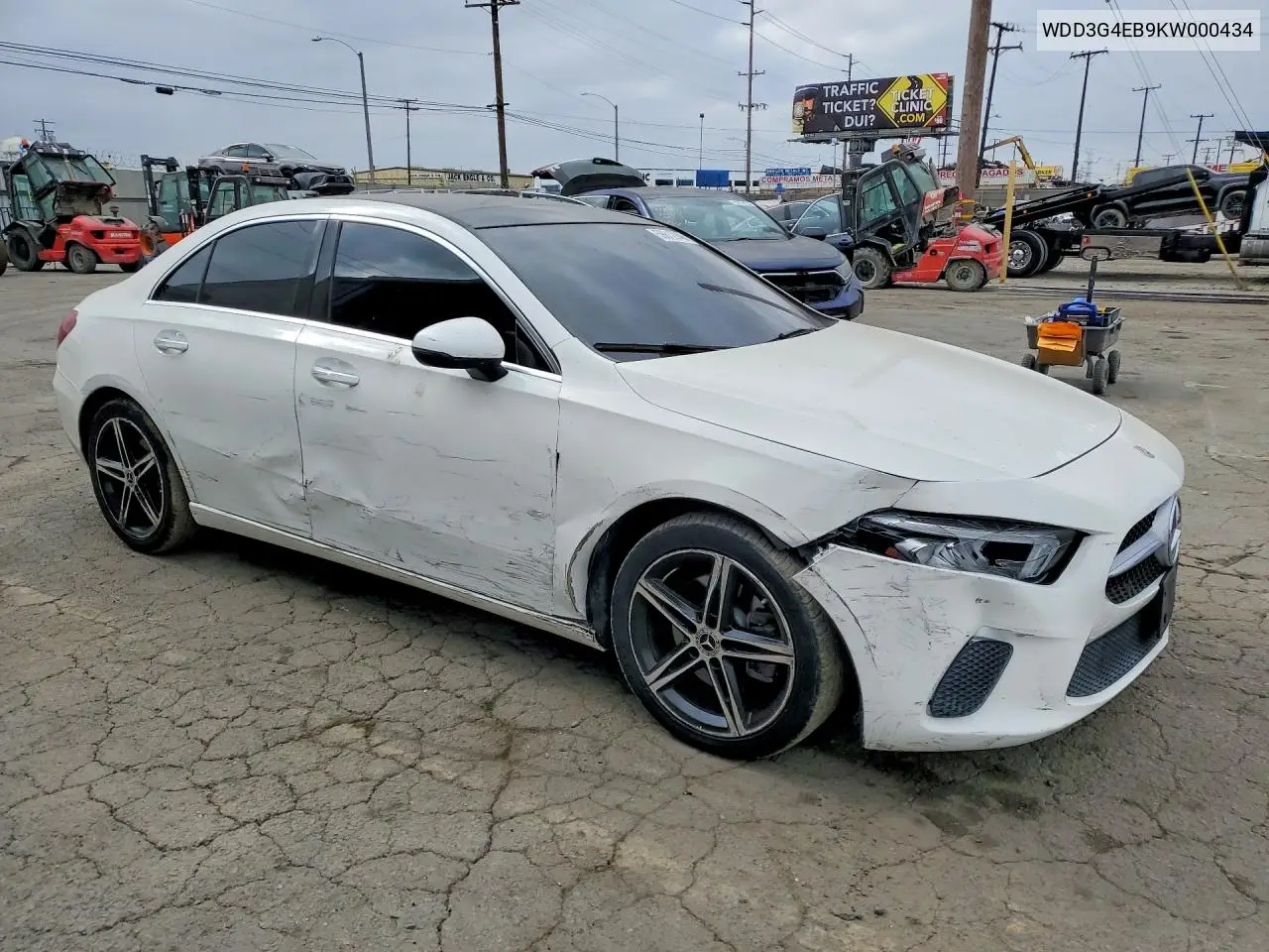 2019 Mercedes-Benz A 220 VIN: WDD3G4EB9KW000434 Lot: 59812846