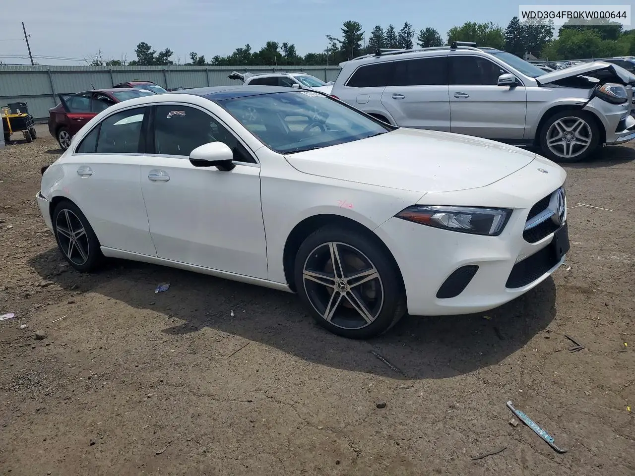 2019 Mercedes-Benz A 220 4Matic VIN: WDD3G4FB0KW000644 Lot: 61005476