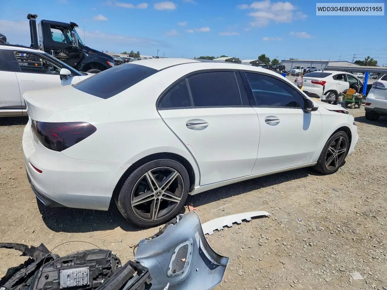 2019 Mercedes-Benz A 220 VIN: WDD3G4EBXKW021955 Lot: 85615625