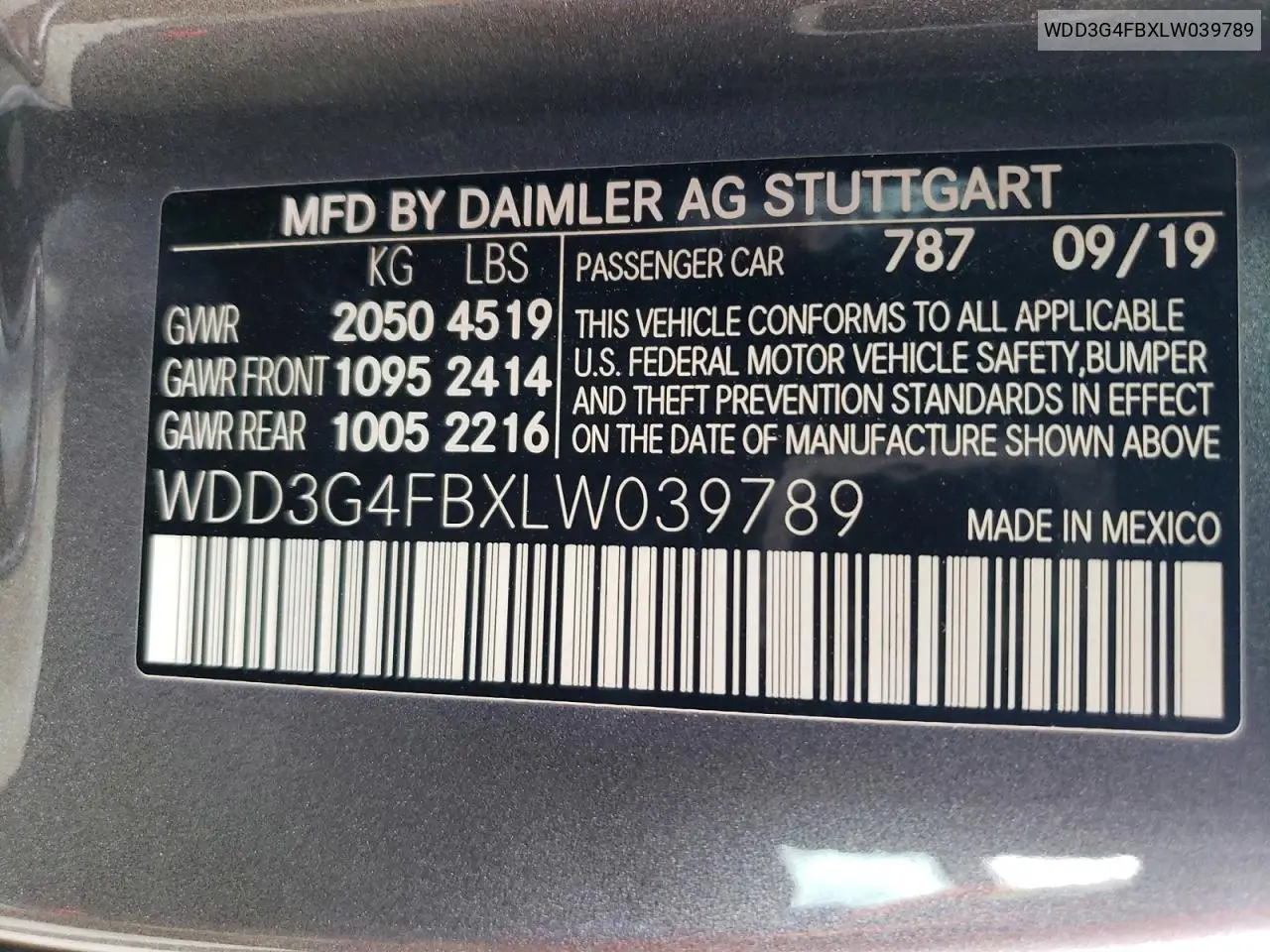 2020 Mercedes-Benz A 220 4Matic VIN: WDD3G4FBXLW039789 Lot: 50879006