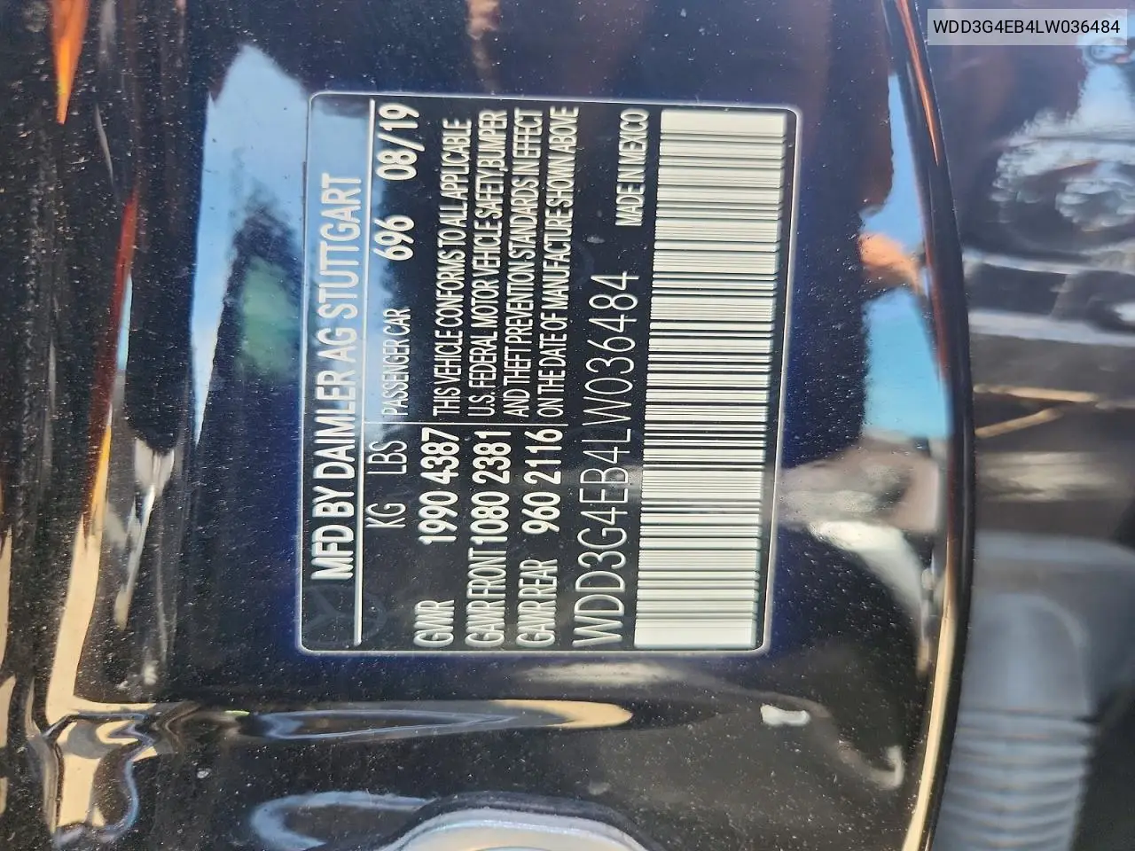 2020 Mercedes-Benz A 220 VIN: WDD3G4EB4LW036484 Lot: 55636466