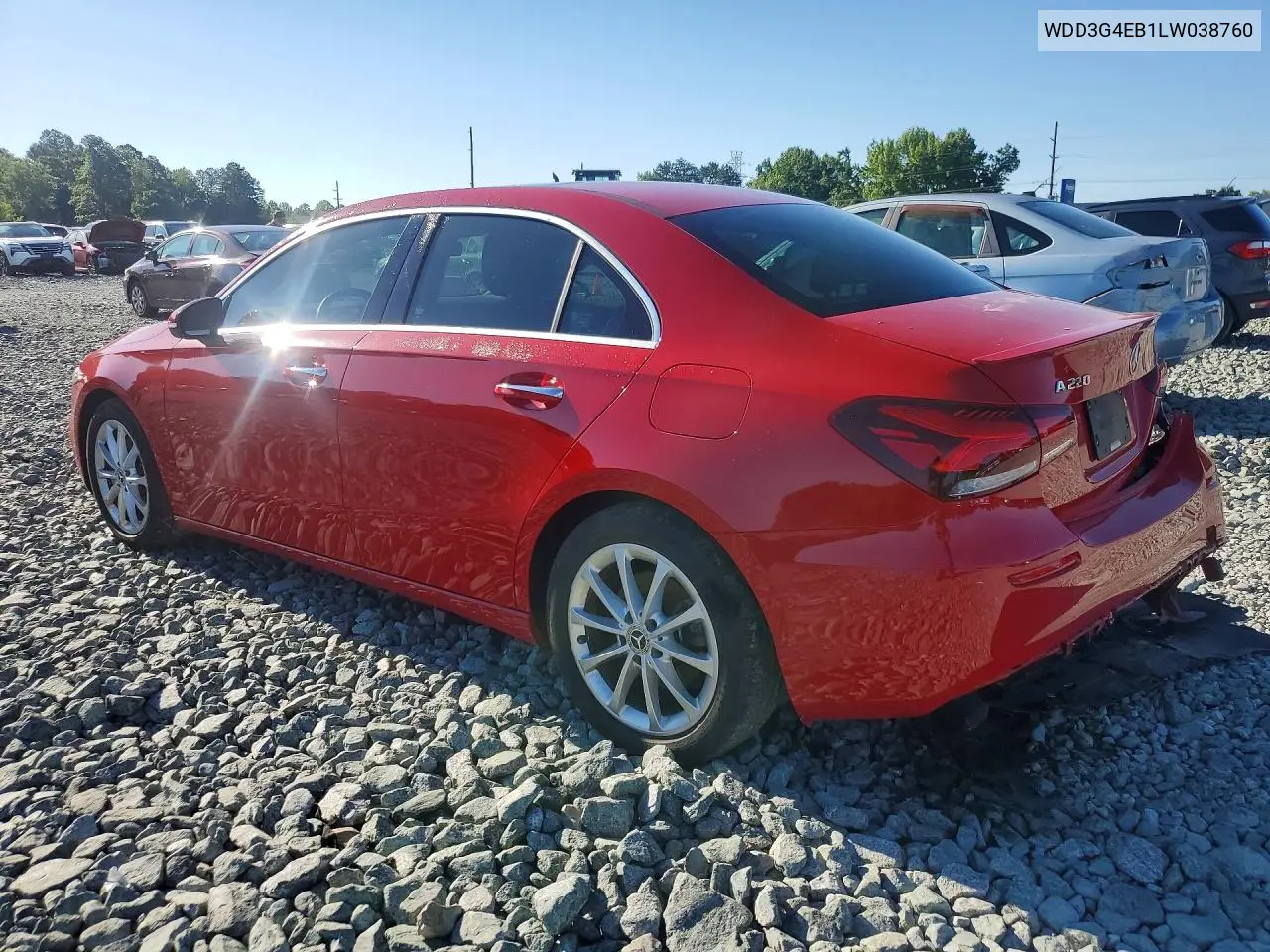 2020 Mercedes-Benz A 220 VIN: WDD3G4EB1LW038760 Lot: 57733096