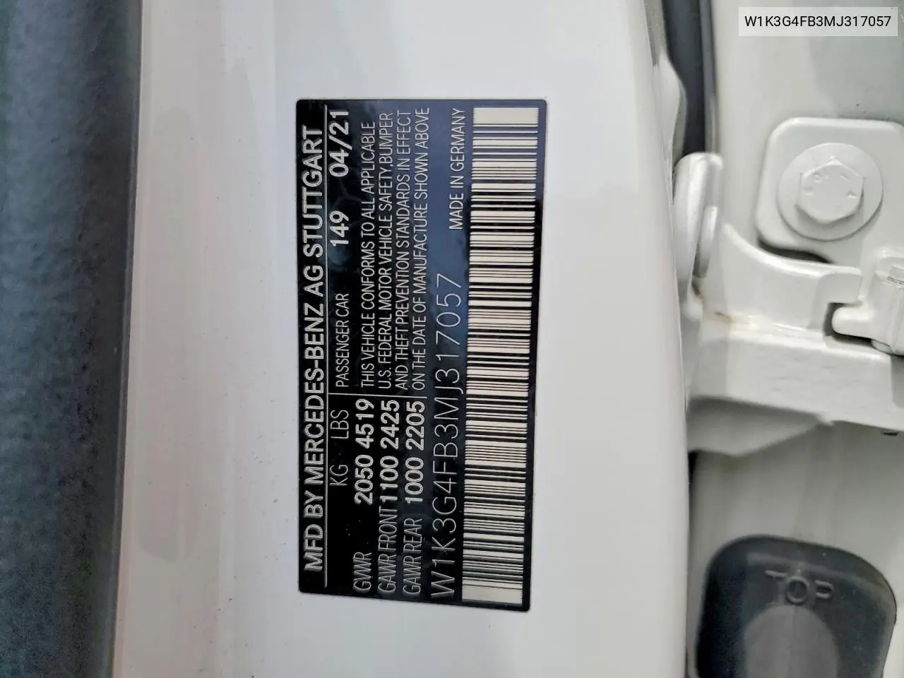 2021 Mercedes-Benz A 220 4Matic VIN: W1K3G4FB3MJ317057 Lot: 54828196