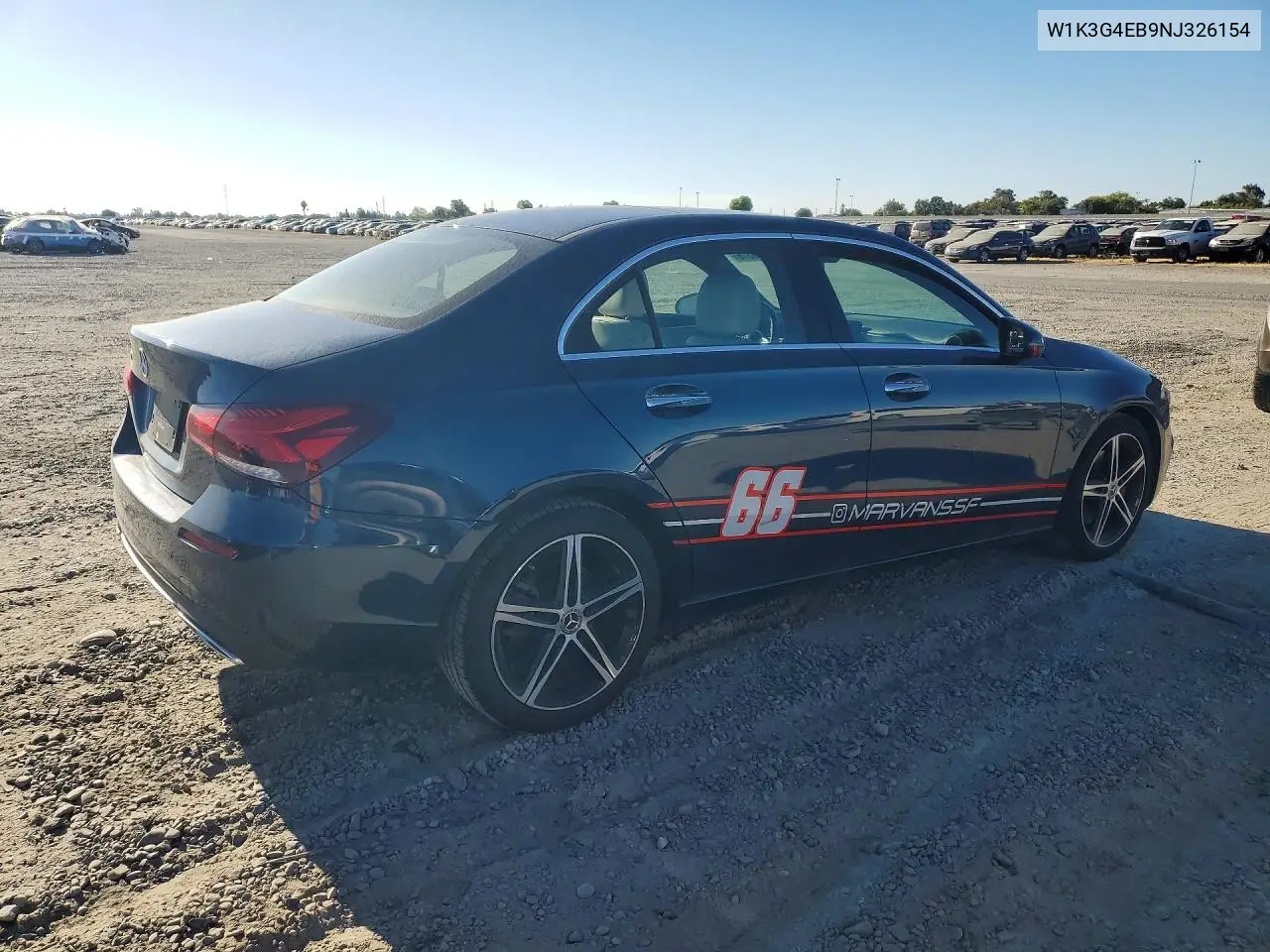 2022 Mercedes-Benz A 220 VIN: W1K3G4EB9NJ326154 Lot: 59670376