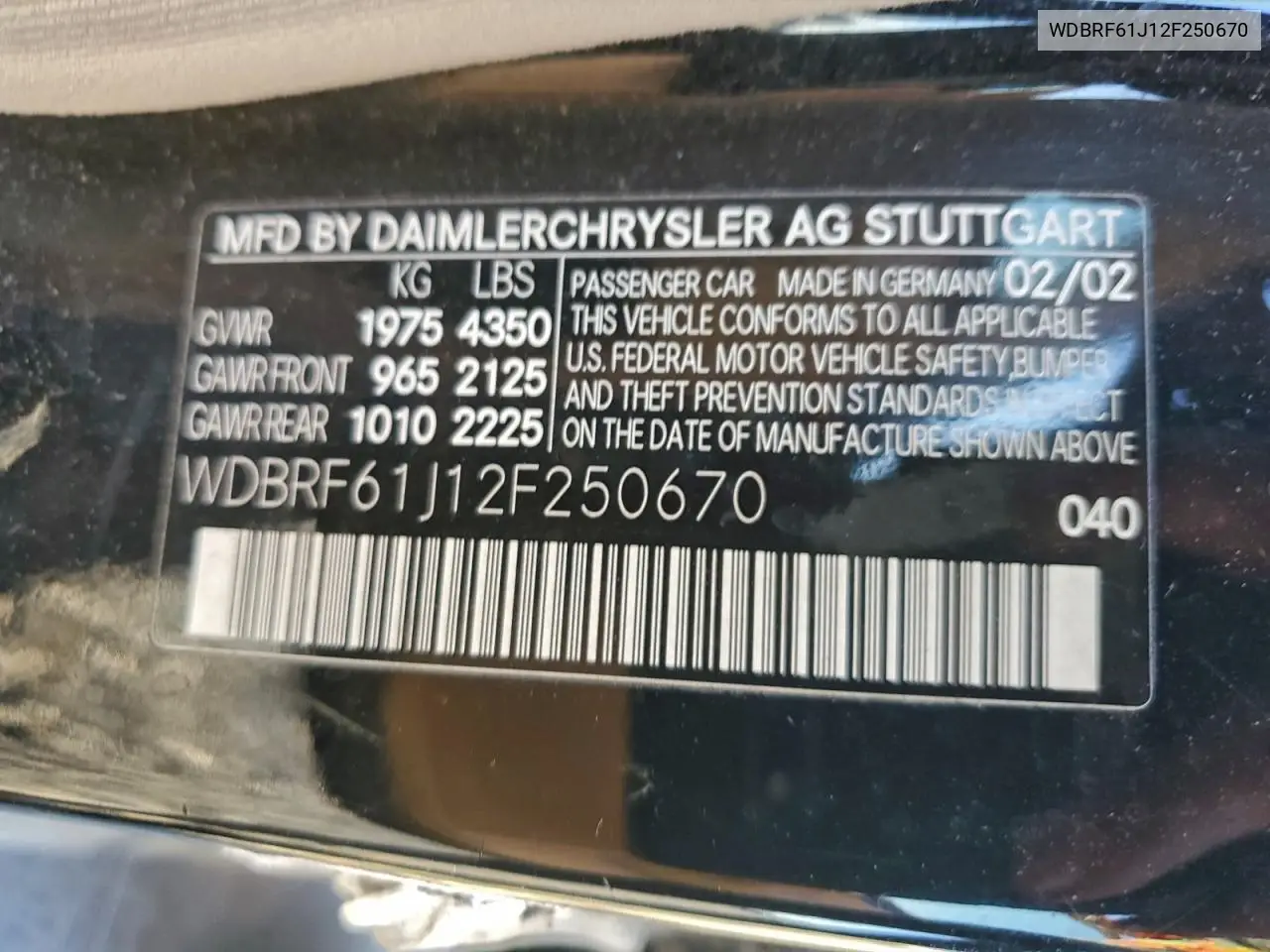 WDBRF61J12F250670 2002 Mercedes-Benz C 240