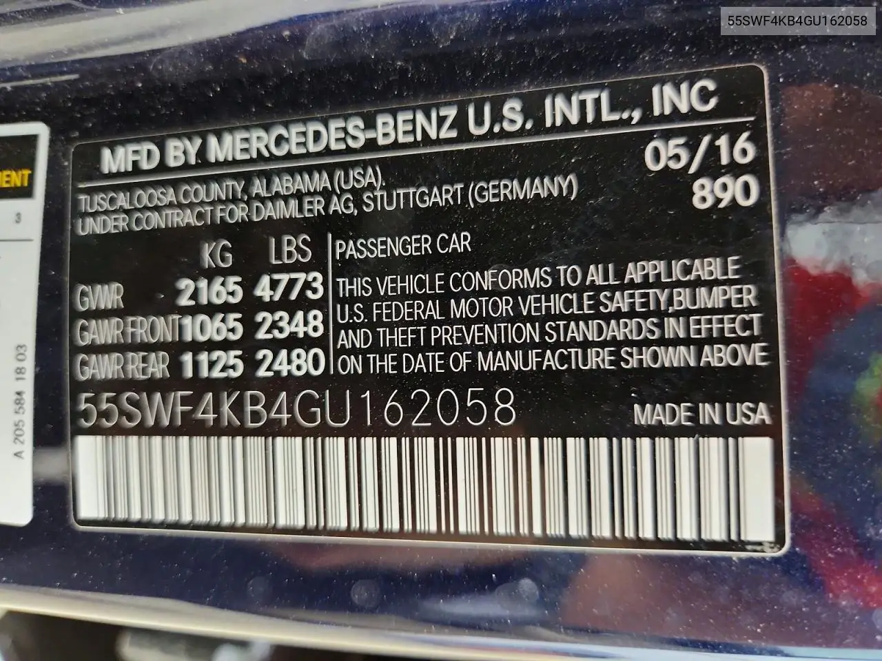 2016 Mercedes-Benz C 300 VIN: 55SWF4KB4GU162058 Lot: 62361426