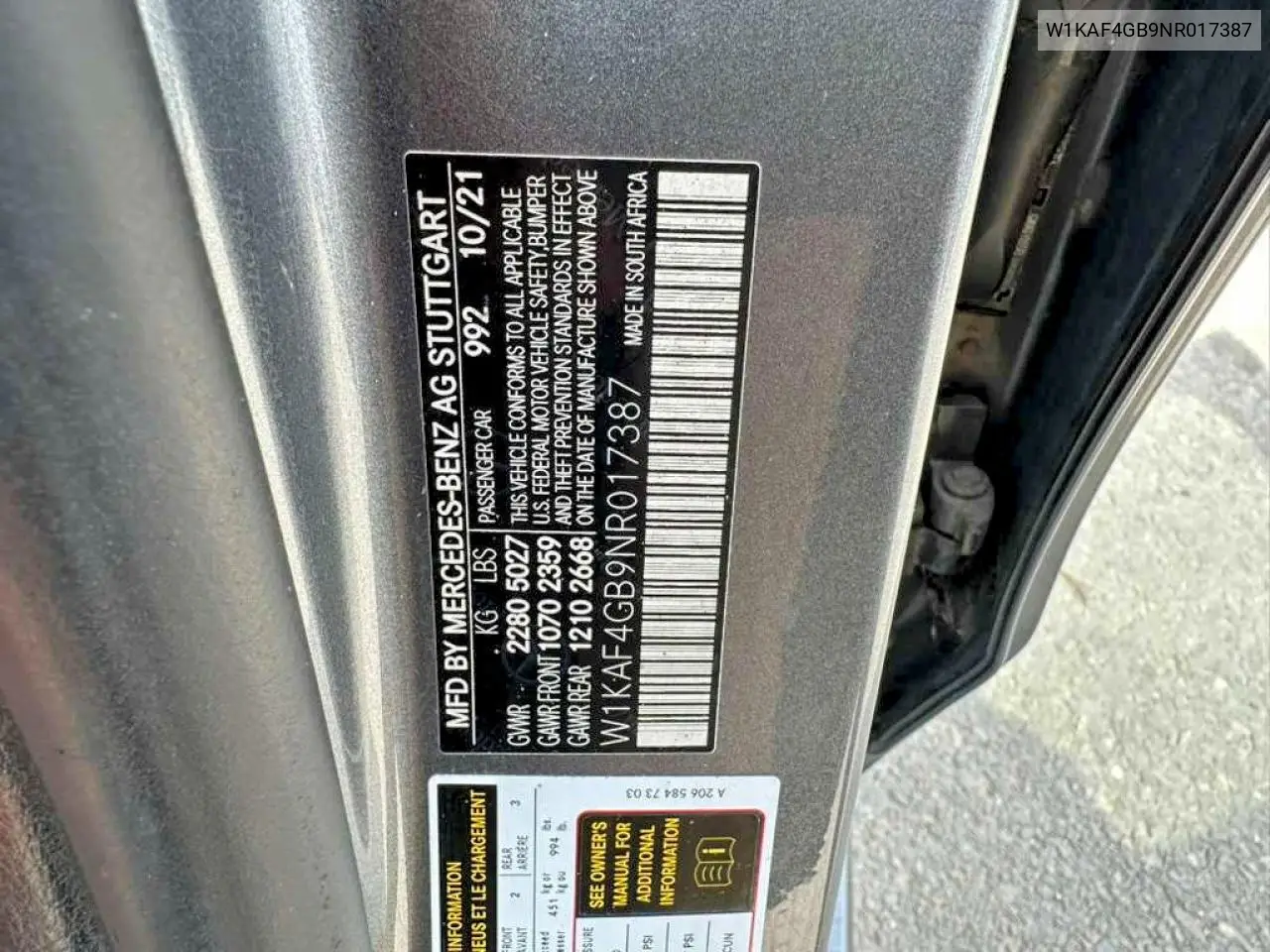 2022 Mercedes-Benz C 300 VIN: W1KAF4GB9NR017387 Lot: 46769596