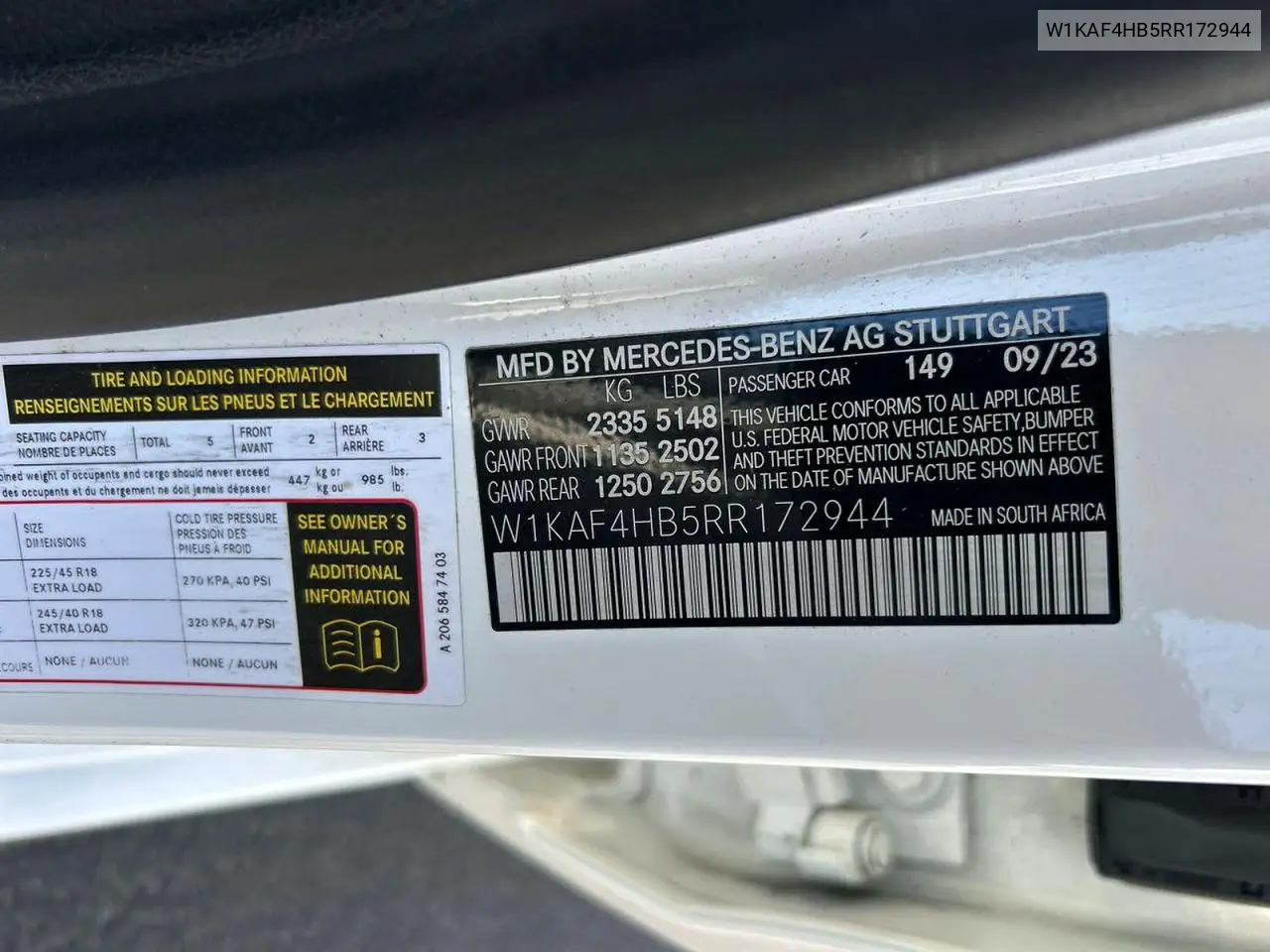 2024 Mercedes-Benz C 300 4Matic VIN: W1KAF4HB5RR172944 Lot: 61978306
