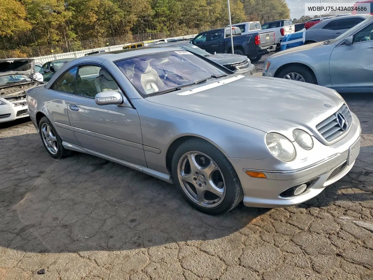 2003 Mercedes-Benz Cl 500 VIN: WDBPJ75J43A034686 Lot: 94254065