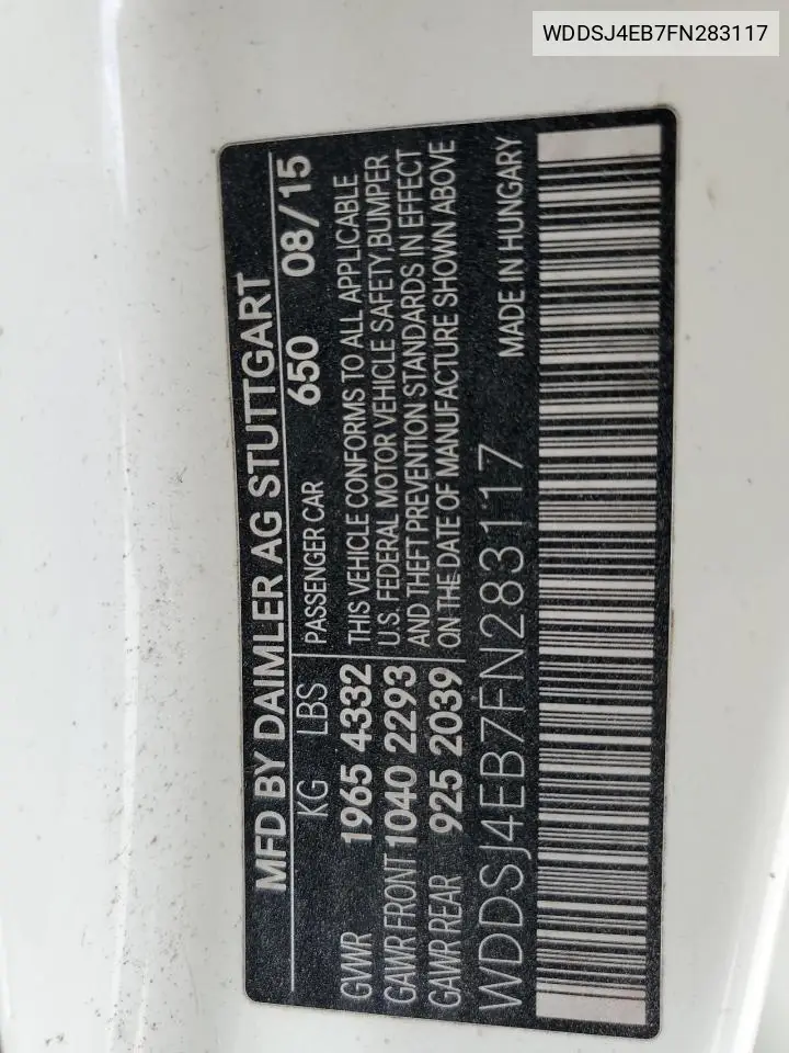 WDDSJ4EB7FN283117 2015 Mercedes-Benz Cla 250