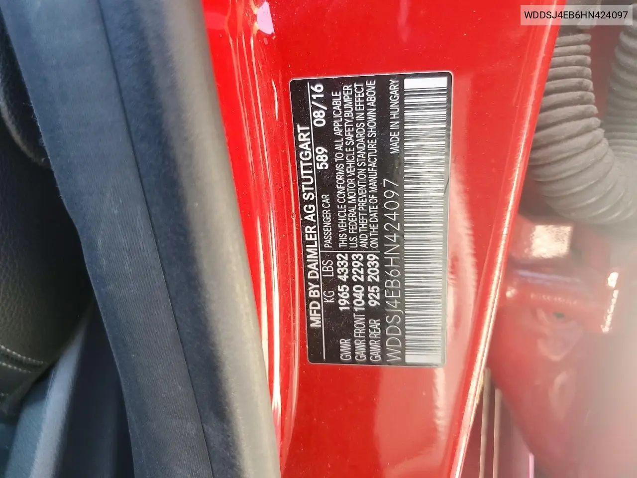 2017 Mercedes-Benz Cla 250 VIN: WDDSJ4EB6HN424097 Lot: 60824976