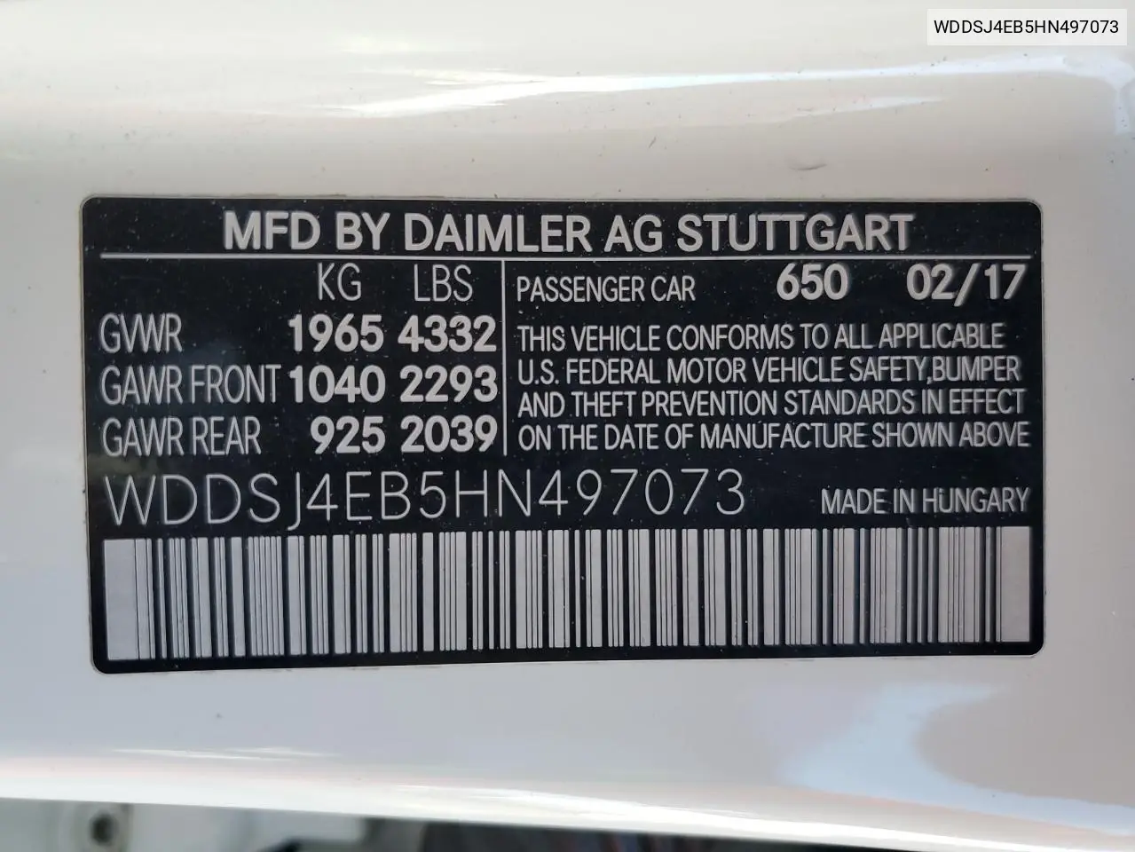 WDDSJ4EB5HN497073 2017 Mercedes-Benz Cla 250