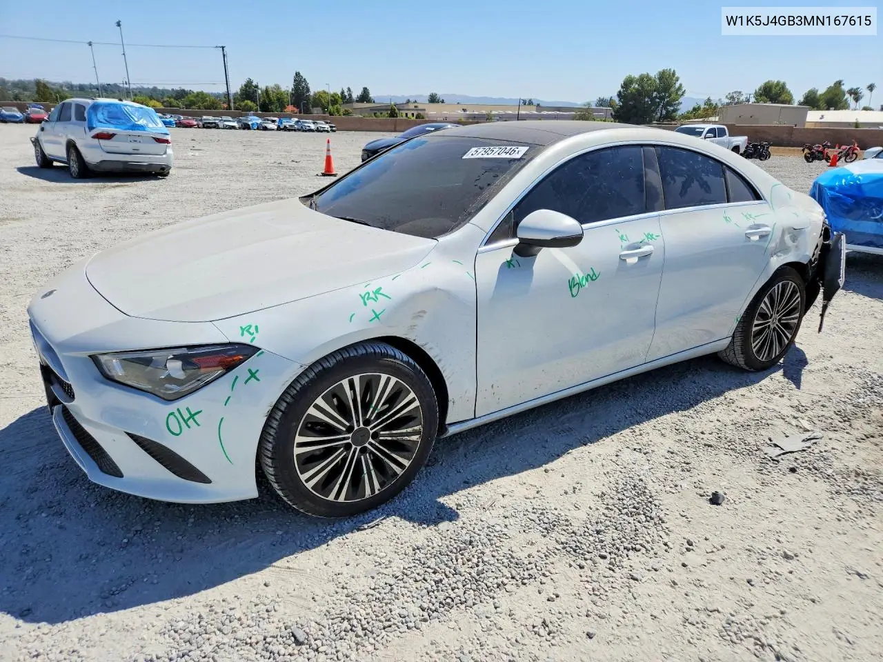 2021 Mercedes-Benz Cla 250 VIN: W1K5J4GB3MN167615 Lot: 57957046