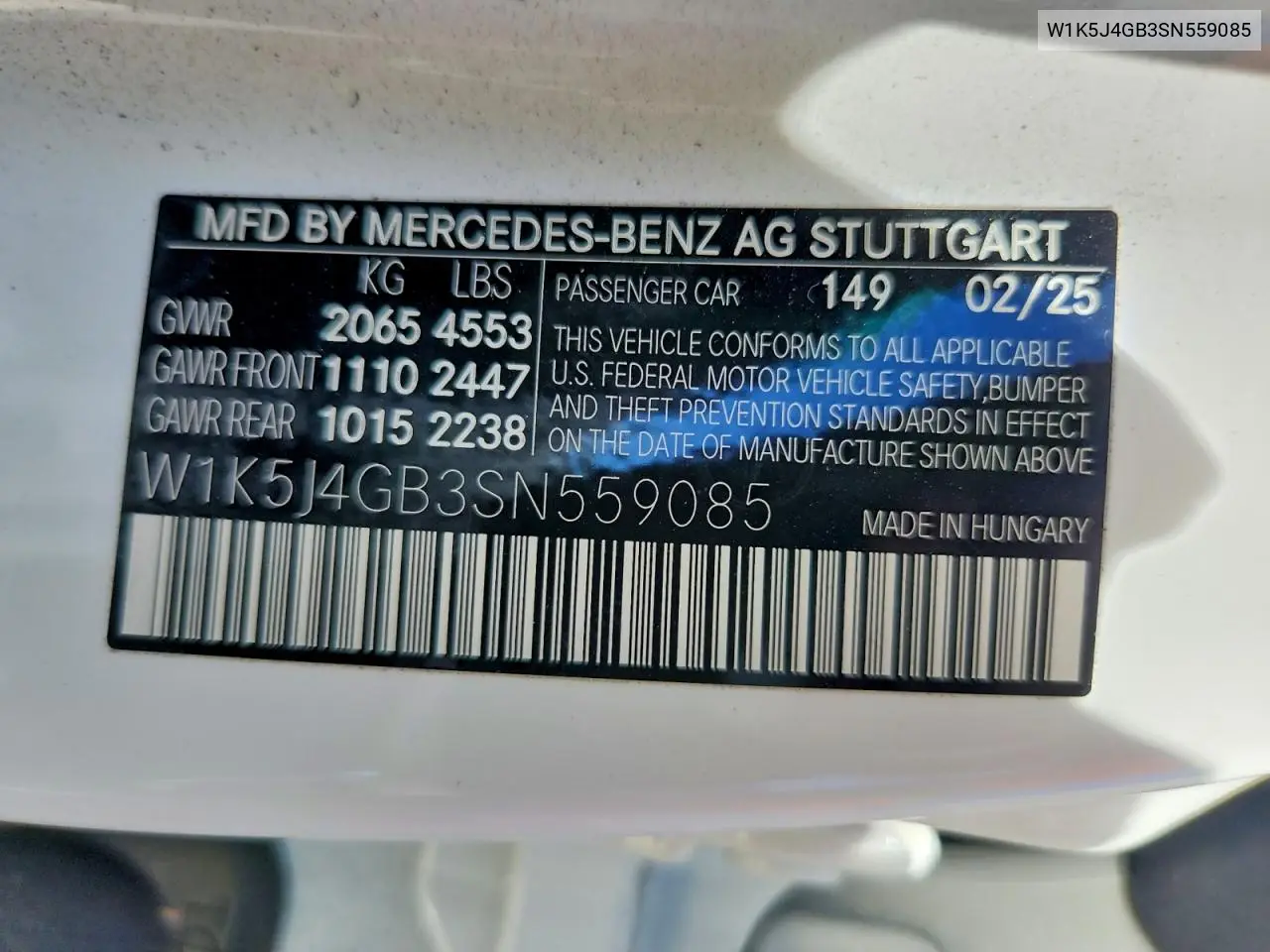 2025 Mercedes-Benz Cla 250 VIN: W1K5J4GB3SN559085 Lot: 58653616