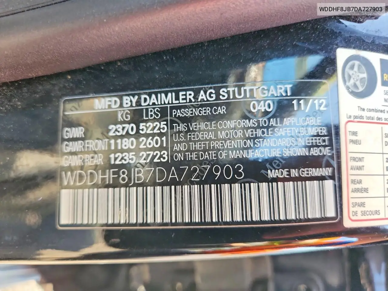 2013 Mercedes-Benz E 350 4Matic VIN: WDDHF8JB7DA727903 Lot: 61586526