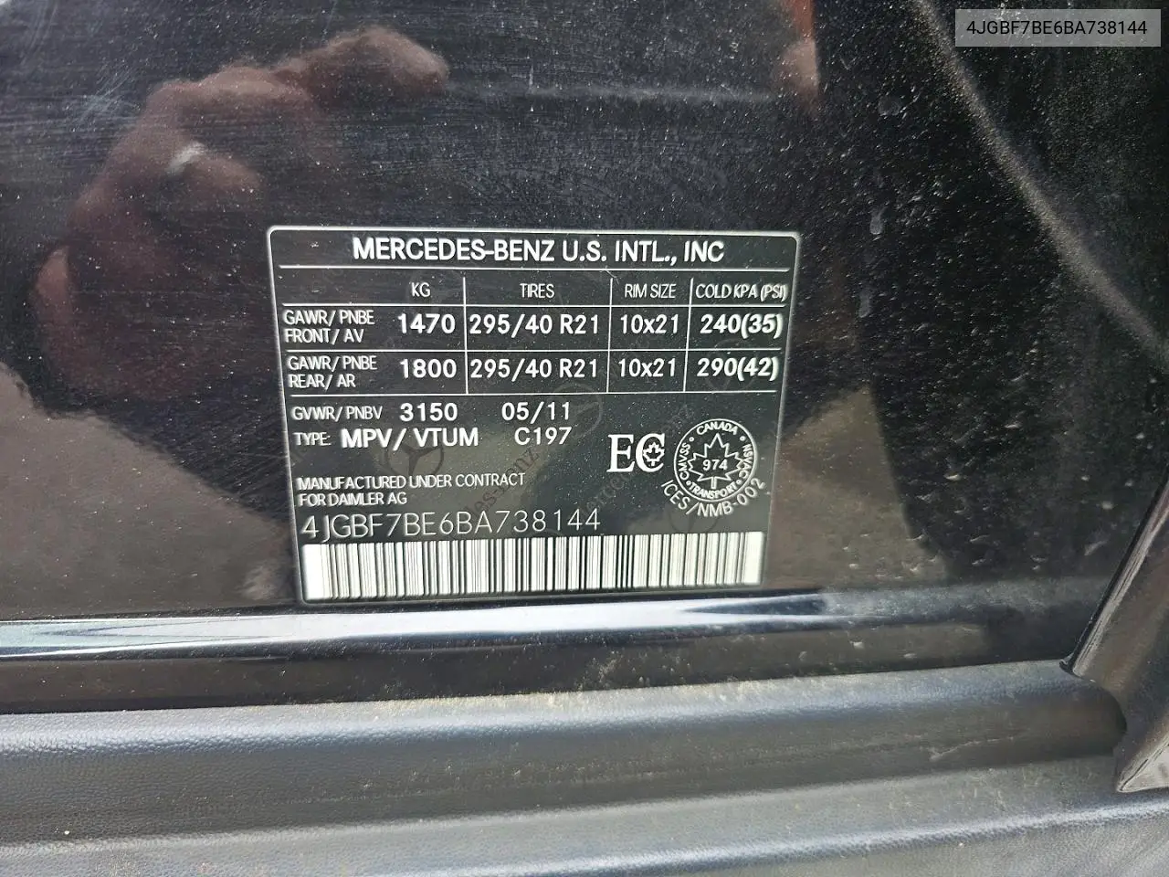 2011 Mercedes-Benz Gl 450 4Matic VIN: 4JGBF7BE6BA738144 Lot: 54535986