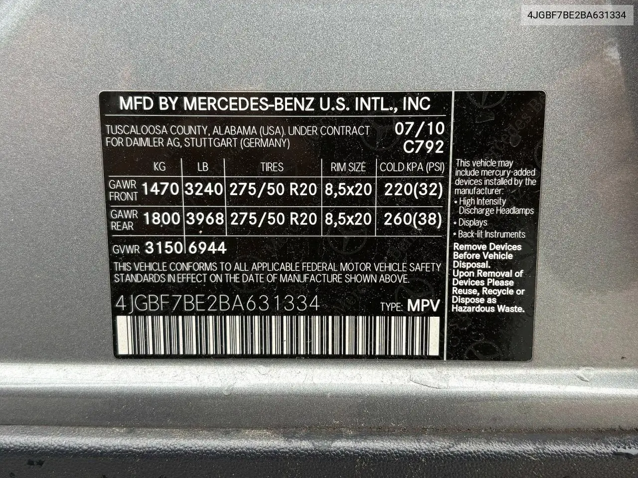 2011 Mercedes-Benz Gl 450 4Matic VIN: 4JGBF7BE2BA631334 Lot: 55096736