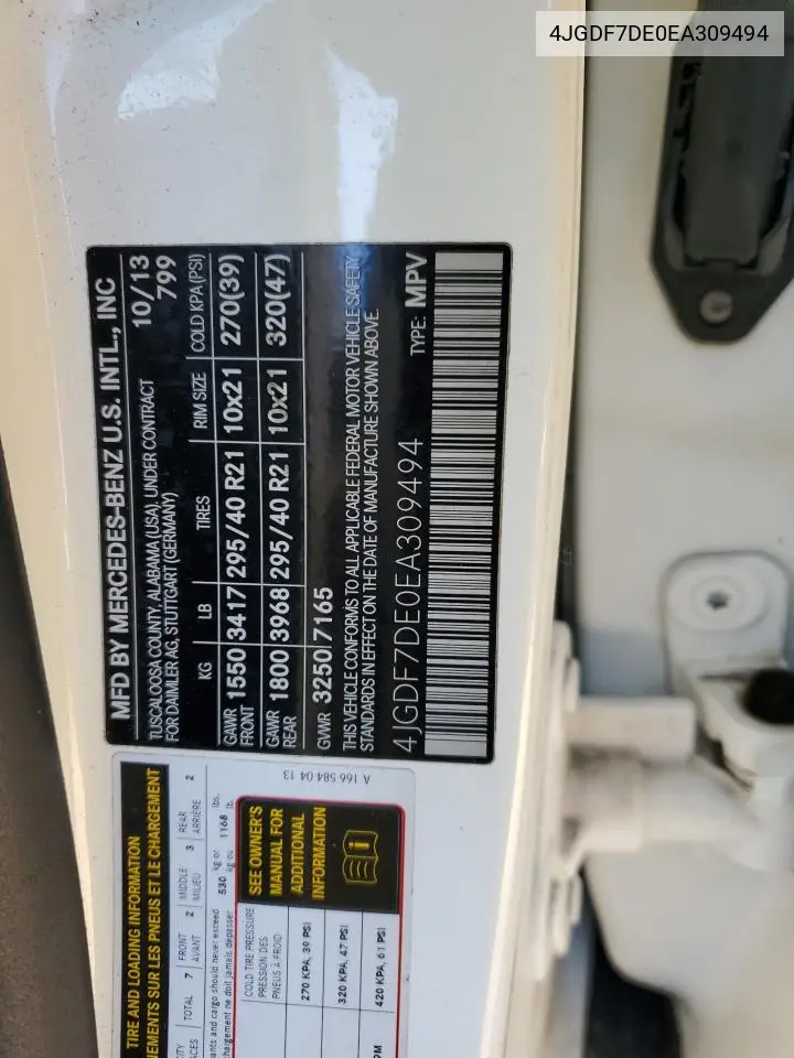 4JGDF7DE0EA309494 2014 Mercedes-Benz Gl 550 4Matic