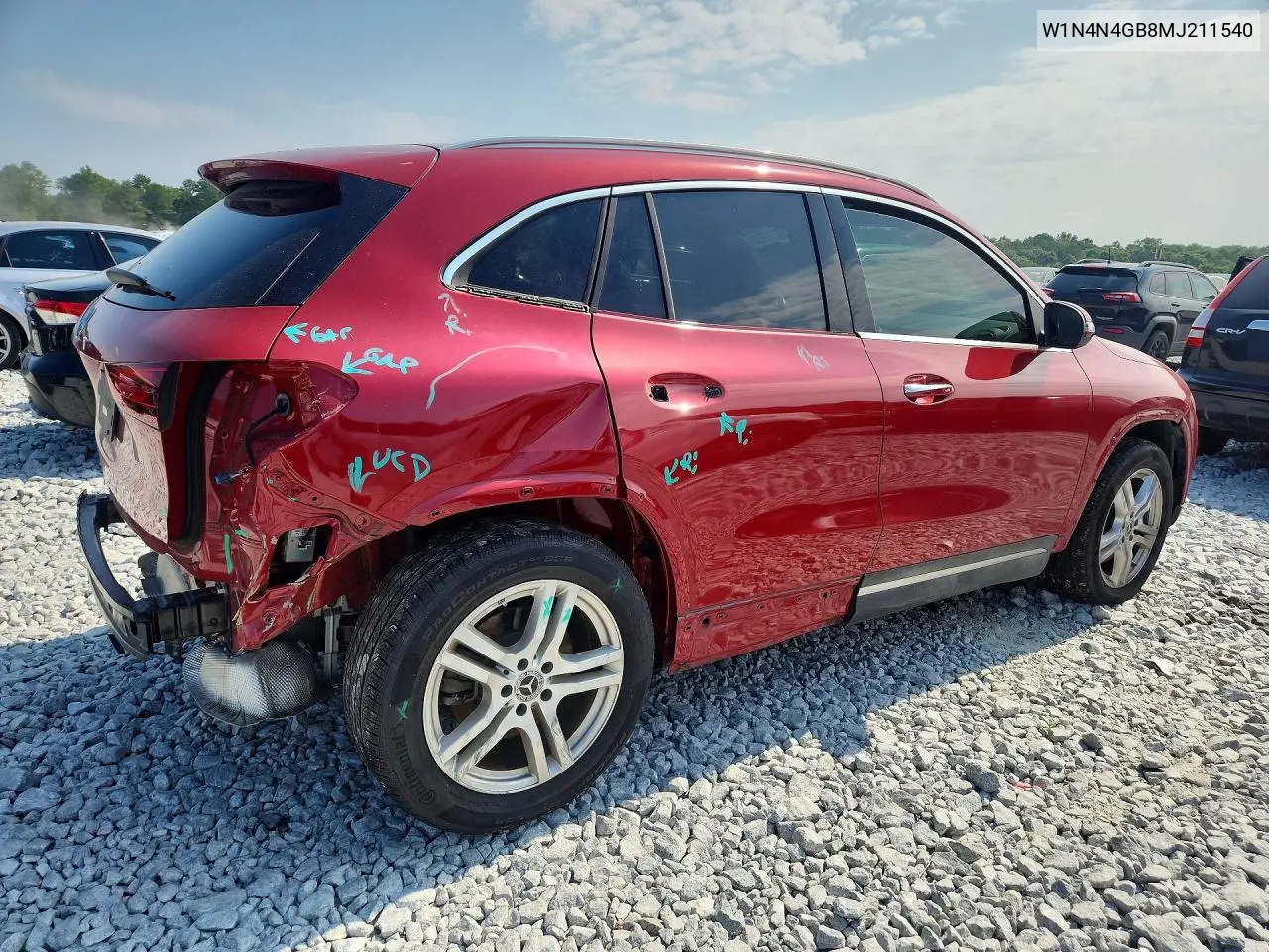 2021 Mercedes-Benz Gla 250 VIN: W1N4N4GB8MJ211540 Lot: 58217986