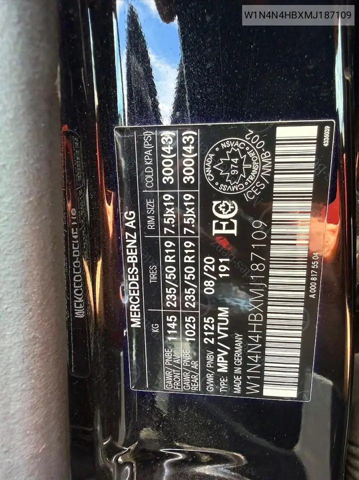 2021 Mercedes-Benz Gla 250 4Matic VIN: W1N4N4HBXMJ187109 Lot: 60778486