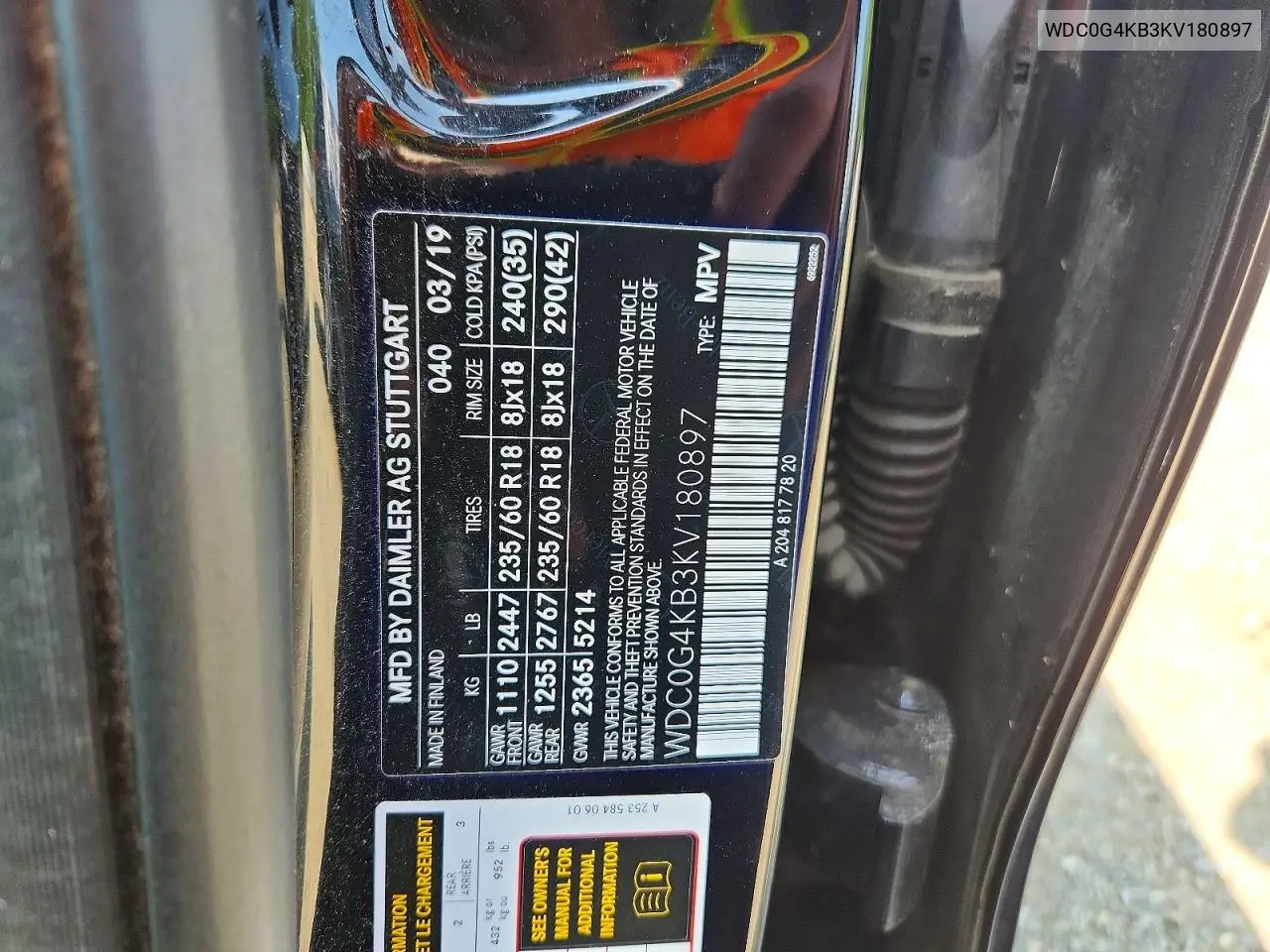 2019 Mercedes-Benz Glc 300 4Matic VIN: WDC0G4KB3KV180897 Lot: 60963246
