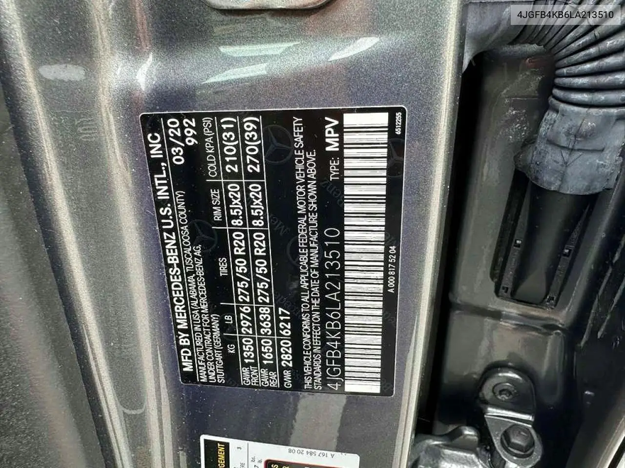 2020 Mercedes-Benz Gle 350 4Matic VIN: 4JGFB4KB6LA213510 Lot: 52817796