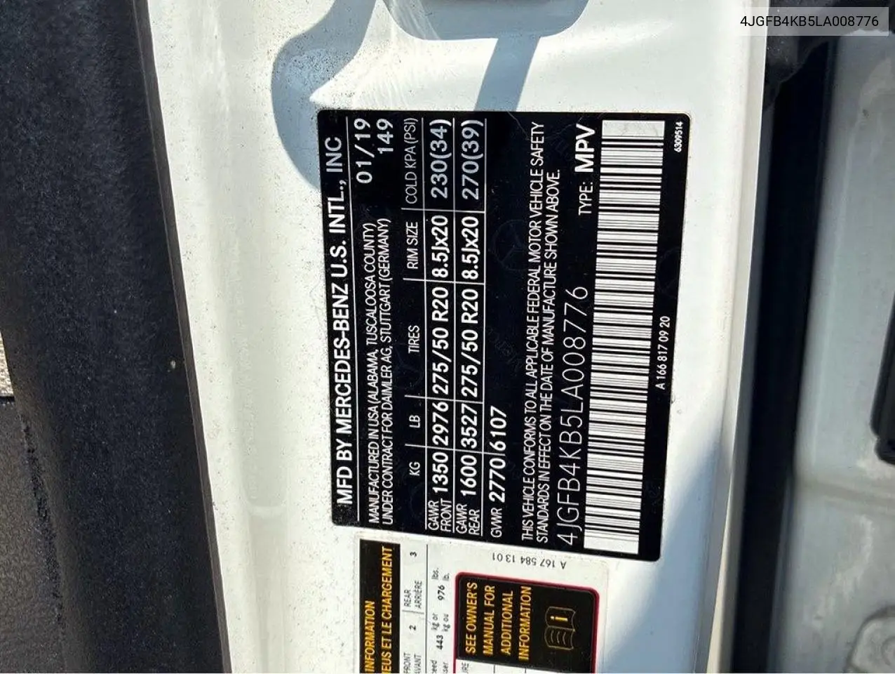 2020 Mercedes-Benz Gle 350 4Matic VIN: 4JGFB4KB5LA008776 Lot: 61648576