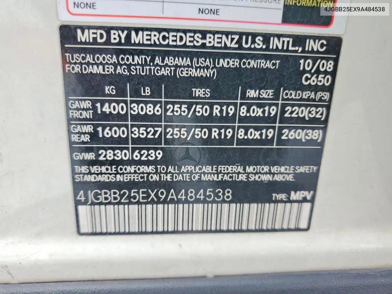 2009 Mercedes-Benz Ml VIN: 4JGBB25EX9A484538 Lot: 61531656