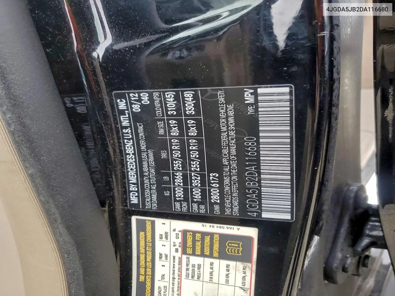 4JGDA5JB2DA116680 2013 Mercedes-Benz Ml 350