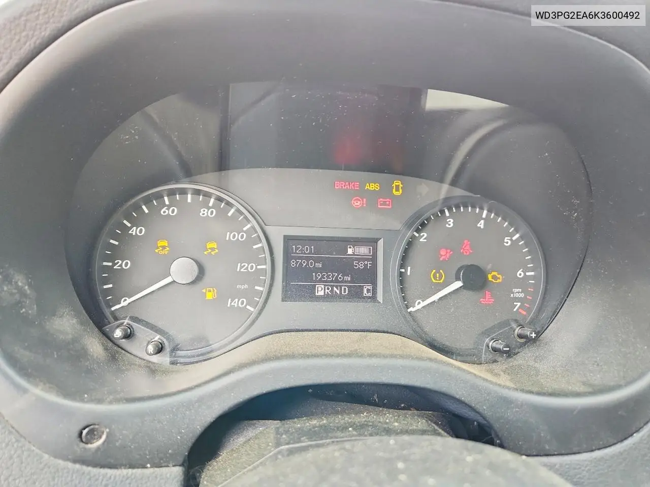2019 Mercedes Benz Metris VIN: WD3PG2EA6K3600492 Lot: 50855666