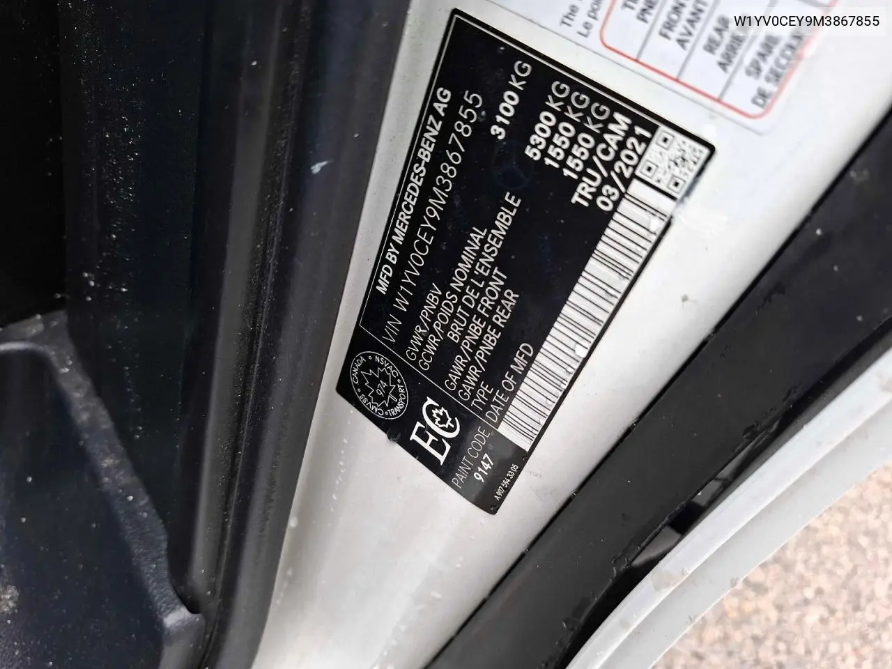 2021 Mercedes-Benz Metris VIN: W1YV0CEY9M3867855 Lot: 55229696