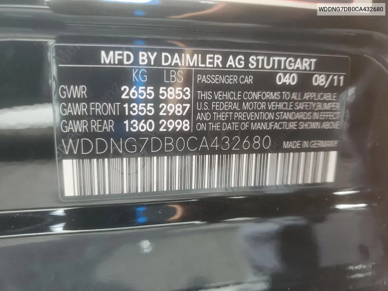 WDDNG7DB0CA432680 2012 Mercedes Benz S 550