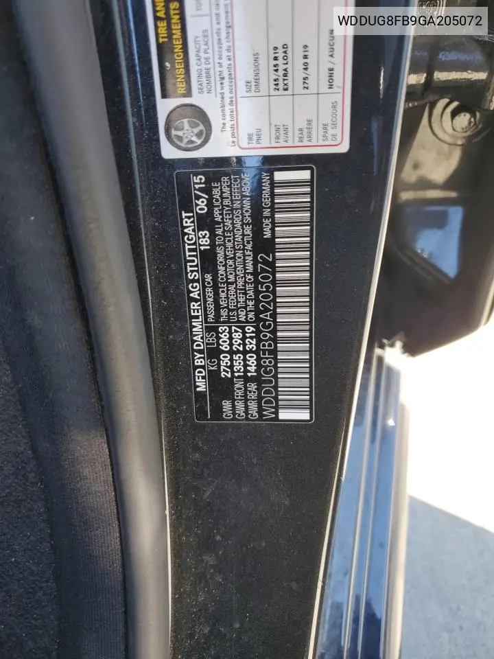 WDDUG8FB9GA205072 2016 Mercedes Benz S 550 4Matic