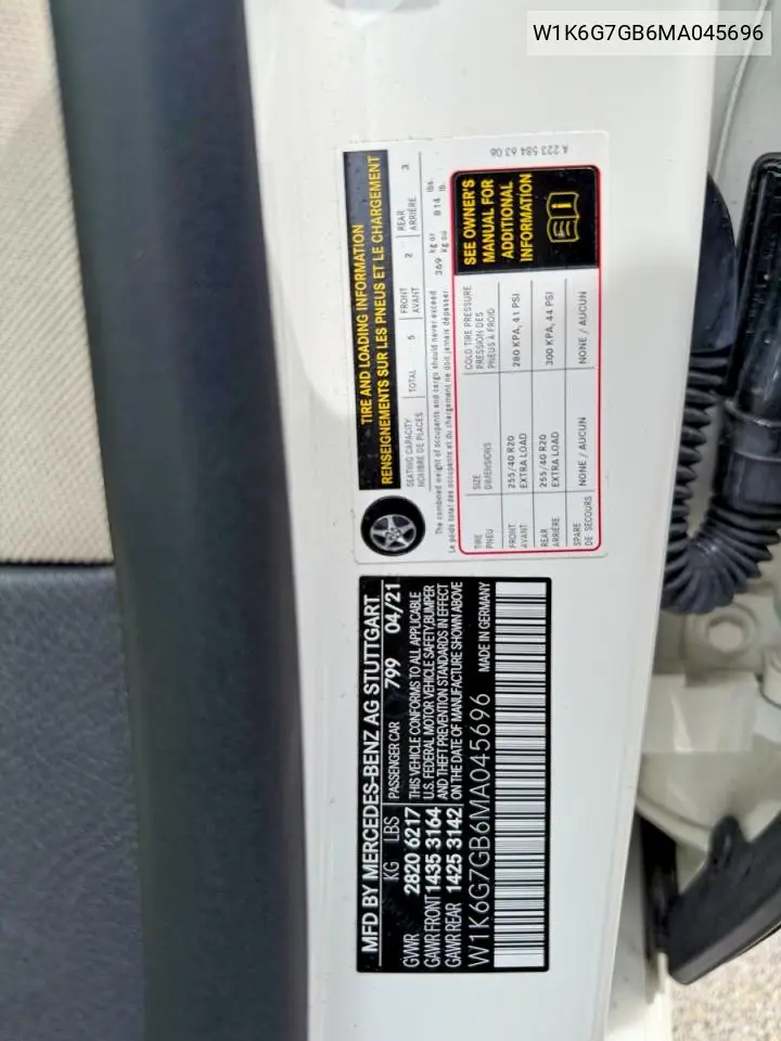 2021 Mercedes-Benz S 580 4Matic VIN: W1K6G7GB6MA045696 Lot: 55097816