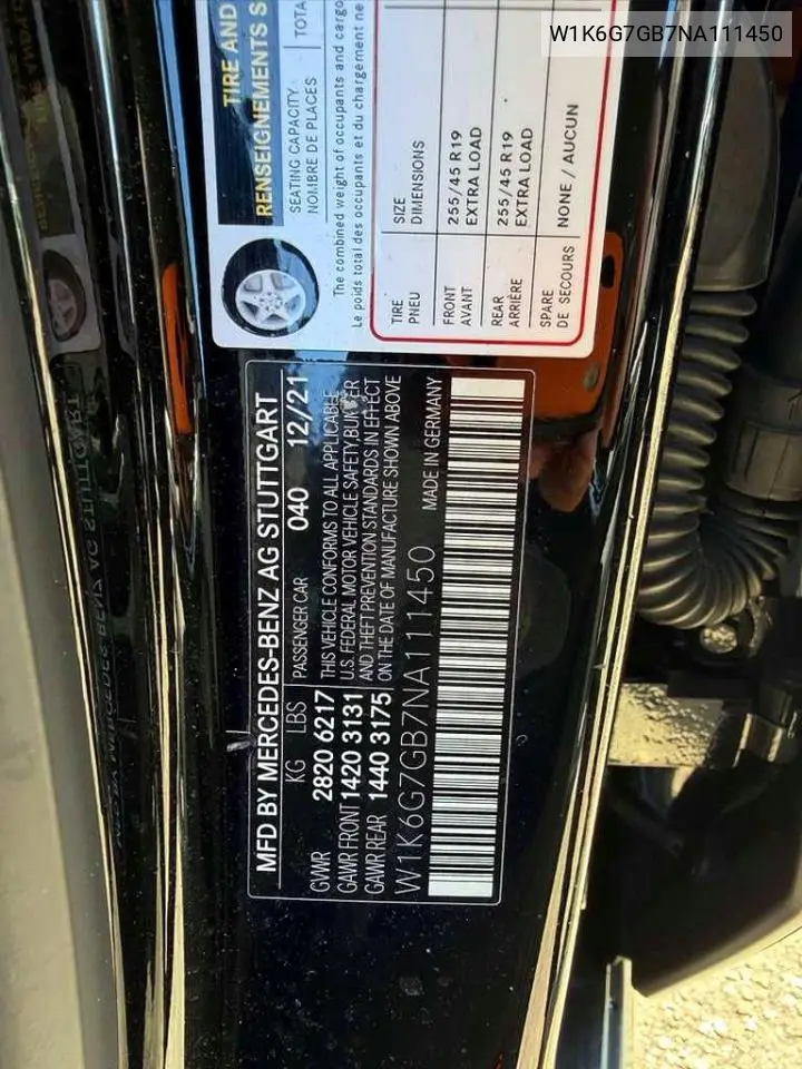 2022 Mercedes-Benz S 580 4Matic VIN: W1K6G7GB7NA111450 Lot: 47657536