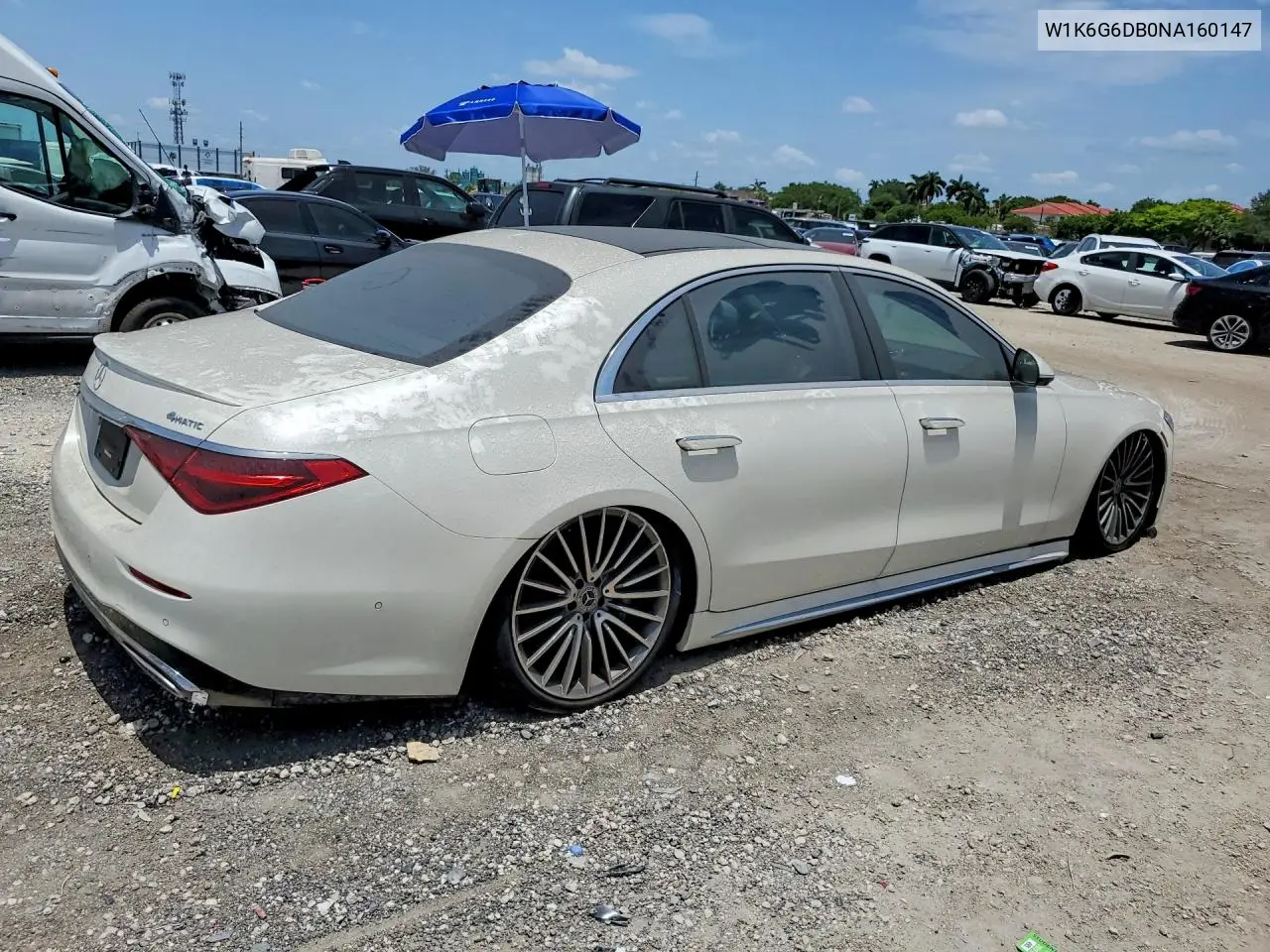 2022 Mercedes-Benz S 500 4Matic VIN: W1K6G6DB0NA160147 Lot: 61142846