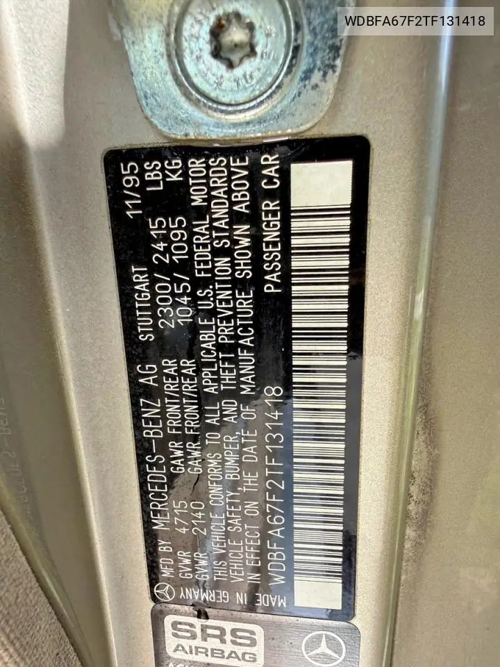 1996 Mercedes-Benz Sl 500 VIN: WDBFA67F2TF131418 Lot: 61315696
