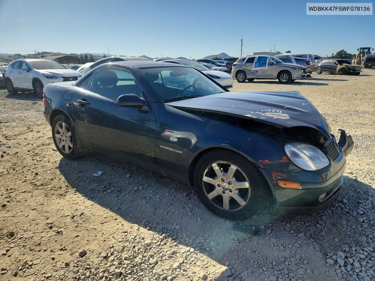 1998 Mercedes-Benz Slk 230 Kompressor VIN: WDBKK47F5WF078136 Lot: 52577506