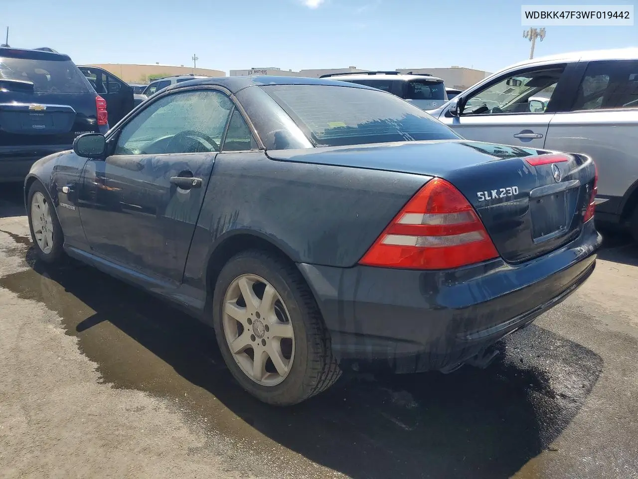 1998 Mercedes-Benz Slk 230 Kompressor VIN: WDBKK47F3WF019442 Lot: 57494086