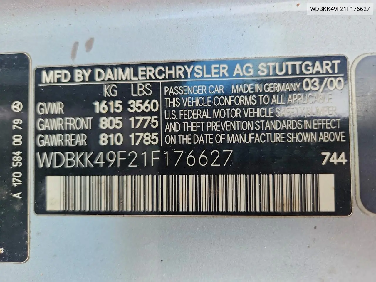 WDBKK49F21F176627 2001 Mercedes-Benz Slk 230 Kompressor