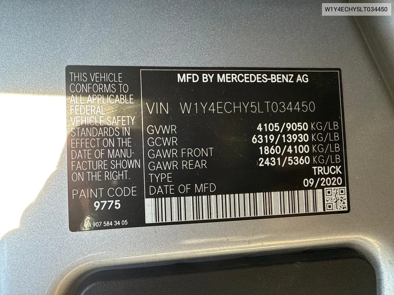 W1Y4ECHY5LT034450 2020 Mercedes-Benz Sprinter 2500