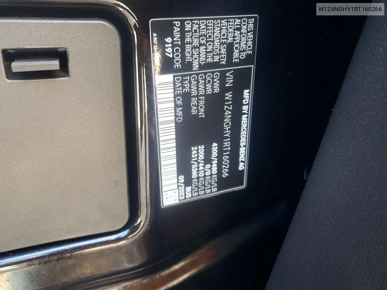 2024 Mercedes-Benz Sprinter 2500 VIN: W1Z4NGHY1RT160266 Lot: 59349496
